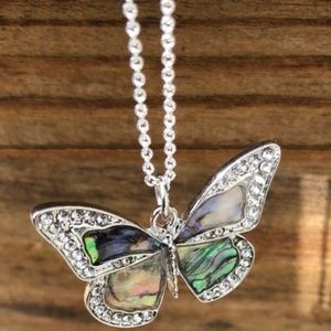 Crystal and Abalone Butterfly Pendant Necklace